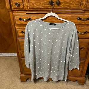 Plus size 3x 3/4 sleeve tunic polka dot and gray.